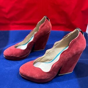 Red Suede Women's Wedge Shoes